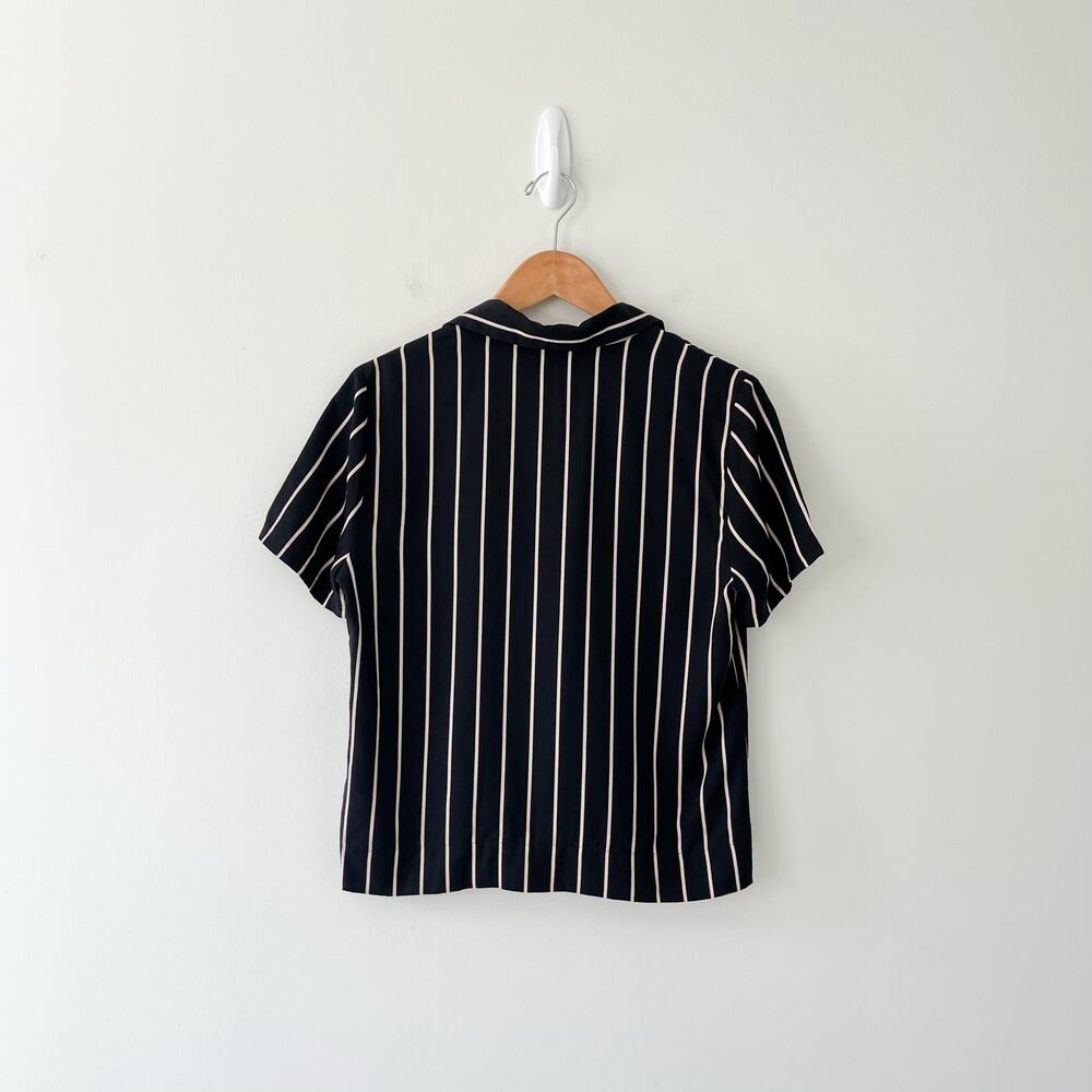 Reformation Cuba Black Striped Short Sleeve Button Down Top, Size Small - Picture 2 of 8